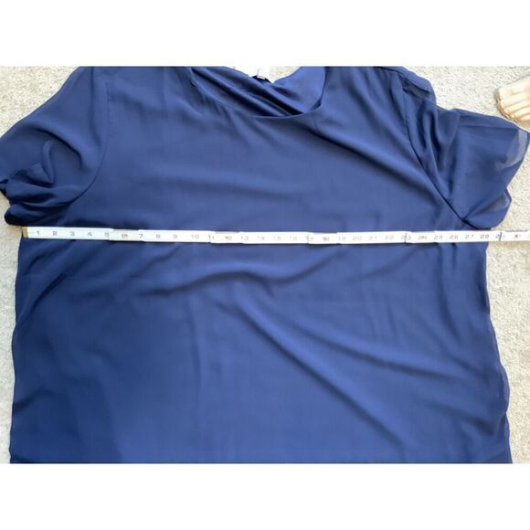 NWT Tamsy Navy Blue Sheer Fabric Loose Fit Round Neck Womens Blouse Size 3X - Picture 12 of 13